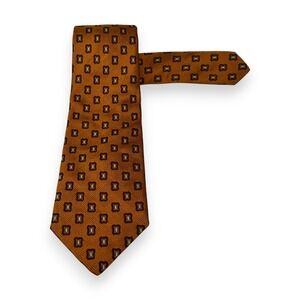 Barneys New York Mens Silk Geometric Tie 59 x 3.75 Gold Purple Italy Vintage